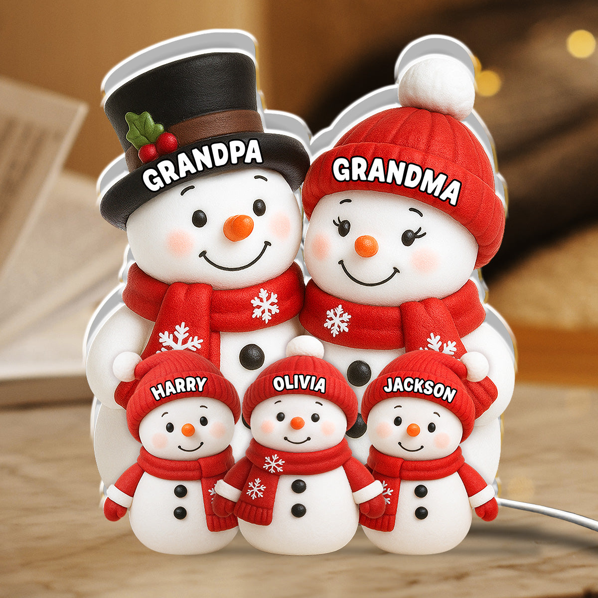 Acrylic Light Box Snowman Grandkids Design, Personalized, Warm Holiday Glow, Cozy Decor, A Unique Gift for Grandparents
