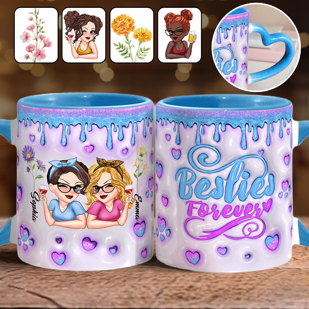 Besties Forever Beautiful Birth Month Flower - Personalized Bestie Heart Handle Mug