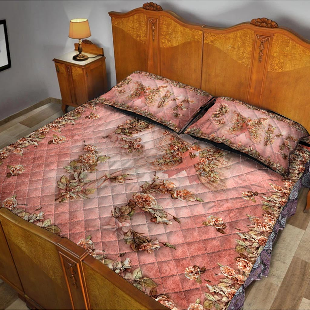 Floral Love Butterfly Breast Cancer Awareness Quilt Set 0622