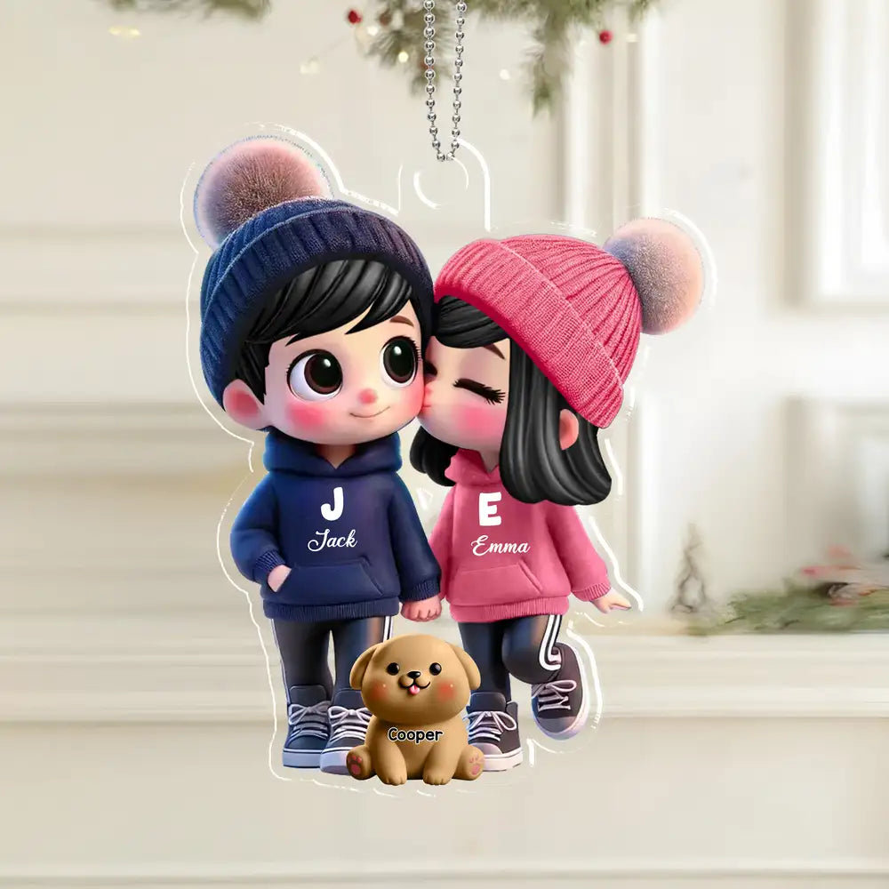 Personalized Acrylic Car Hanger Featuring Kissing Couple & Cute Pet – Thoughtful Gift Idea for Couples & Pet Lovers