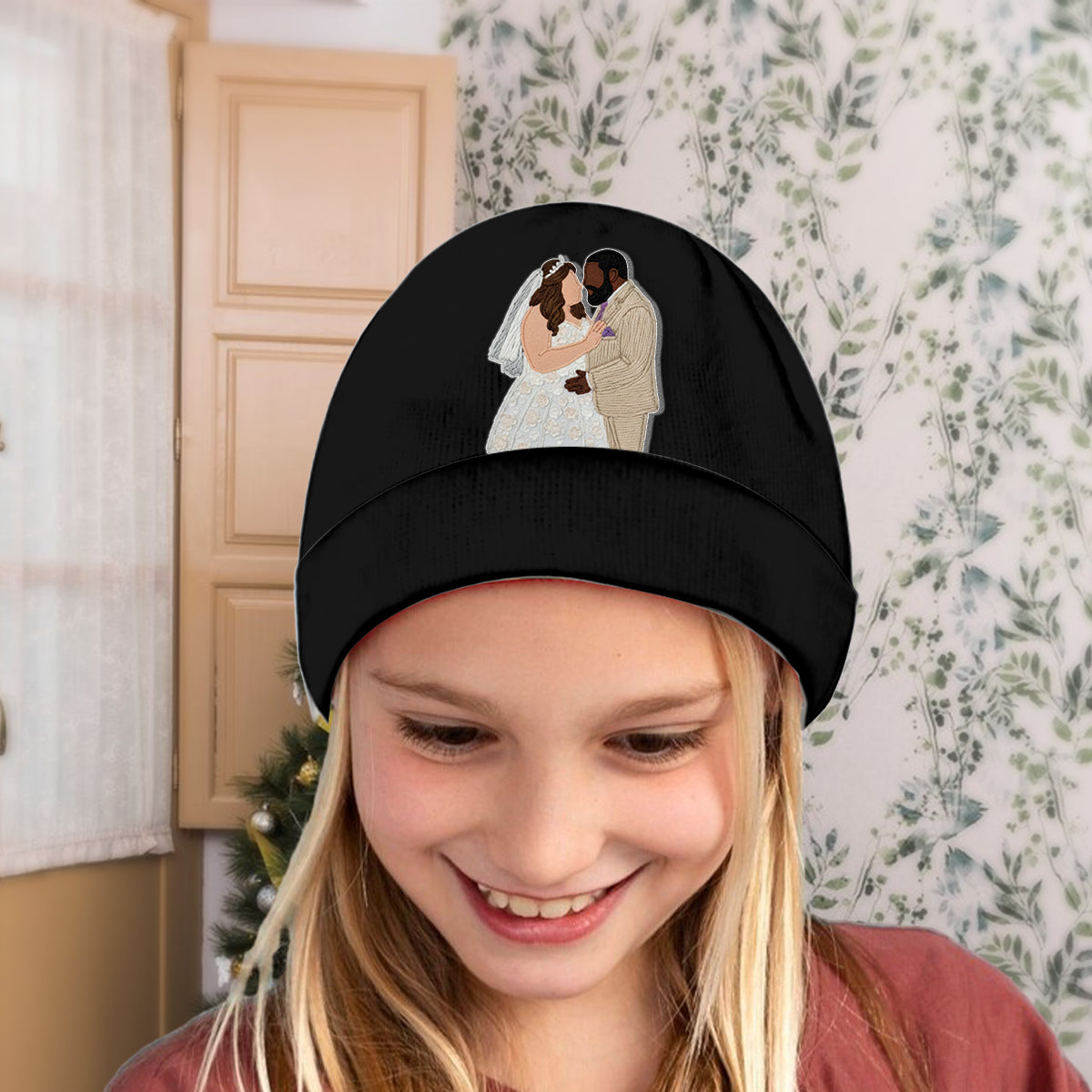Embroidery Minimalist Cartoon Style - Personalized Couple Embroidered Beanie