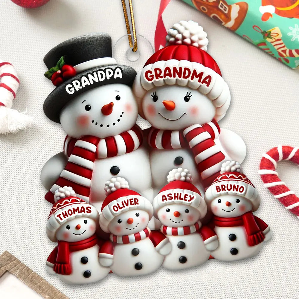 Snowman Family Acrylic Ornament – Heartwarming Keepsake, Perfect Gift for Grandparents at Christmas