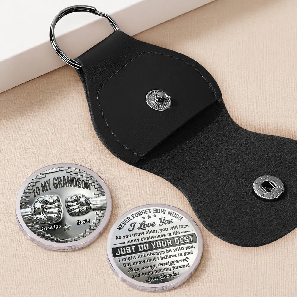 Personalized Pocket Hug Coin for Grandson from Grandpa - Encouraging Keepsake Gift for Everyday Strength