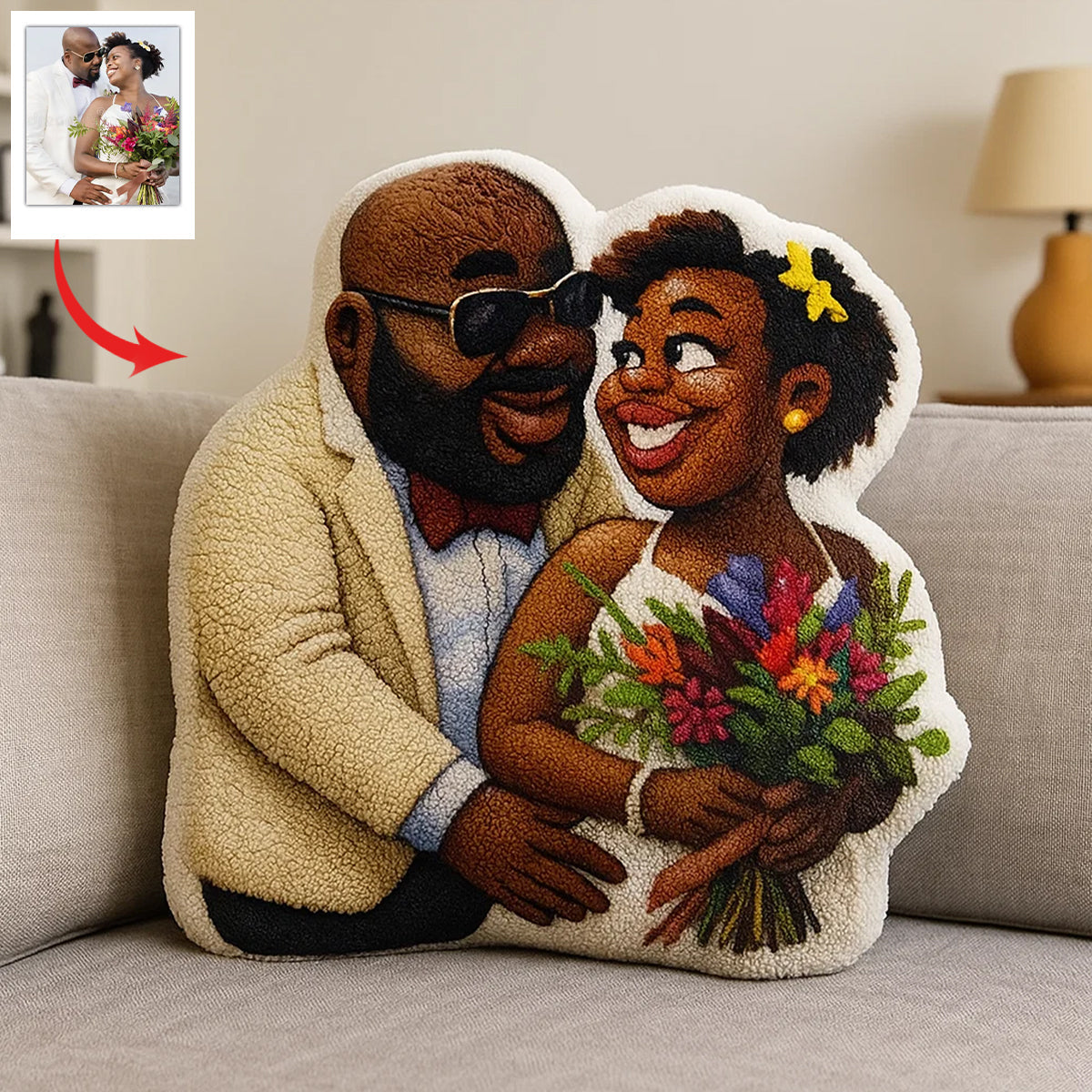 Funny Gift Cartoonish Exaggerated Mascot Style - Personalized Faux Fur Shaped Pillow