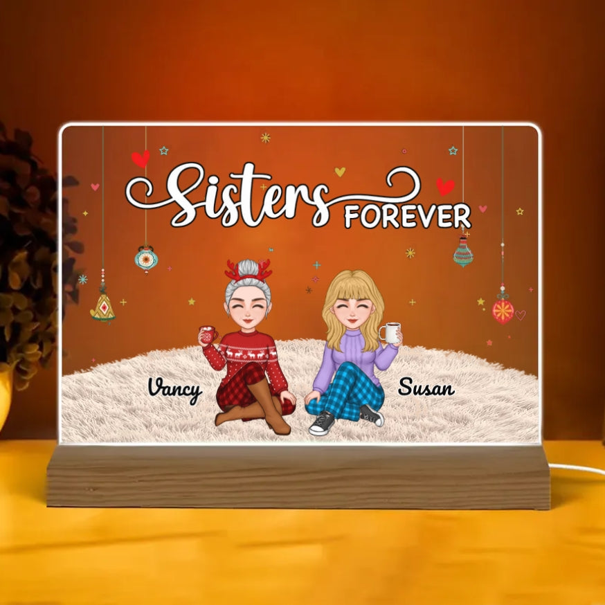 Sisters Forever - Personalized Plaque,Ornament, Poster, Keychain,  Blanket & Sign - Christmas Gift for Sisters