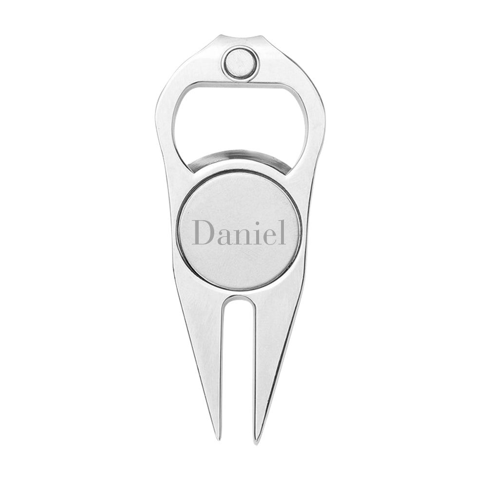 Name Ball Marker Multipurpose Bottle Opener - Golf gift for dad, him, boyfriend, husband, grandpa - Personalized Golf Fork Ball Marker