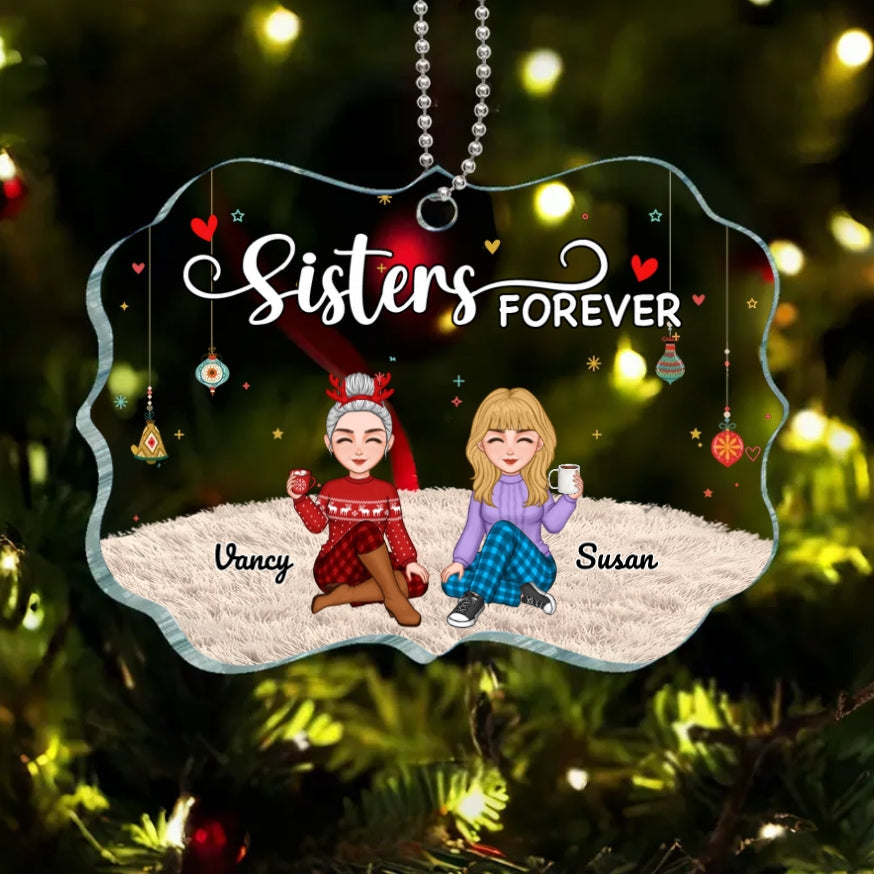 Sisters Forever - Personalized Poster, Keychain,Plaque,Ornament,  Blanket & Sign - Christmas Gift for Sisters
