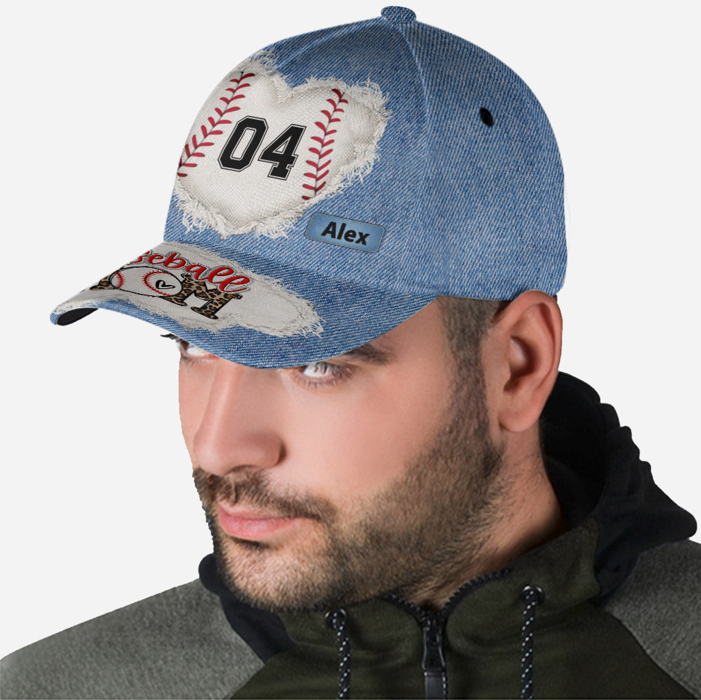 Baseball Mom Number Custom Denim Pattern - Personalized Baseball Classic Cap