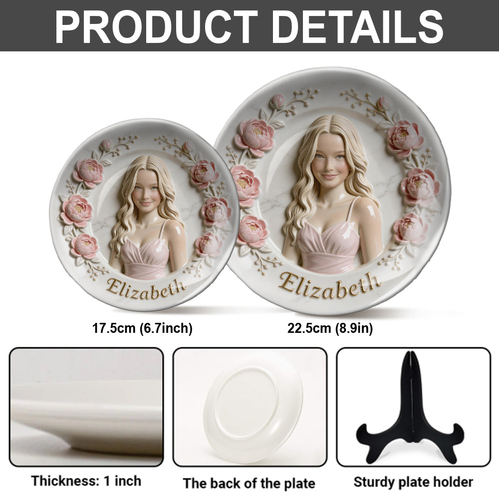 Custom Any Photo - Personalized Birth Month Flower Ceramic Round Plate