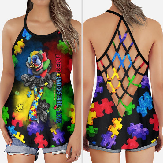 Autism Love - Autism Awareness Cross Tank Top 0921