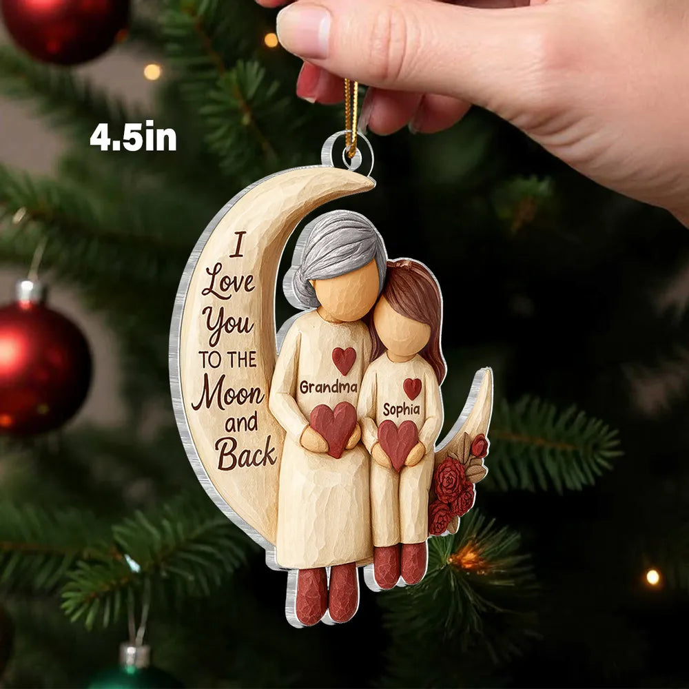 Grandma Grandkids on Moon - Personalized Acrylic Ornament - Heartfelt Christmas Gift for Grandma, Grandkids