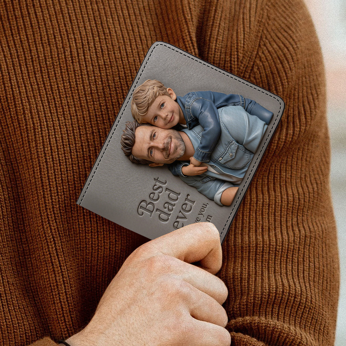 Custom 3D Photo Embossed Leather Wallet for Black Dad- Personalized Best Dad Ever Bi-fold Wallet, Custom Father's Day Gift