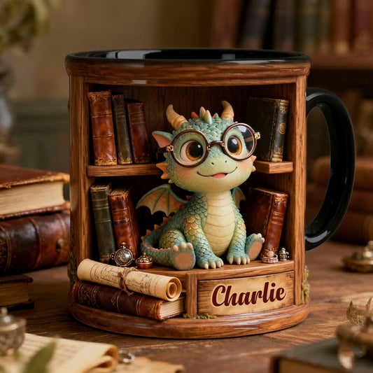 In A World Of Book Worms Be A Book Dragon - Personalized Book Accent Mug