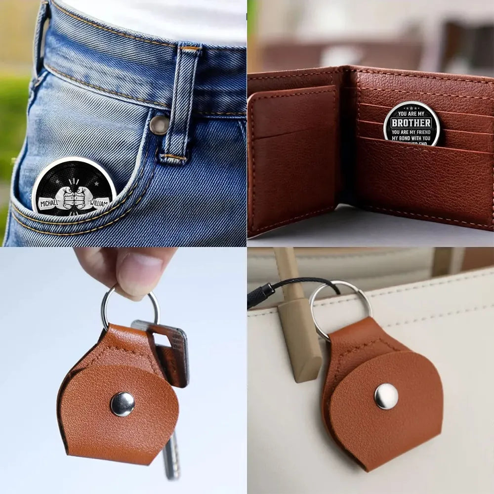 Pocket Hug for Brother Token with Fist Bump Design, Bold Black Style, Unique Gift That Says Your Bond Never Ends