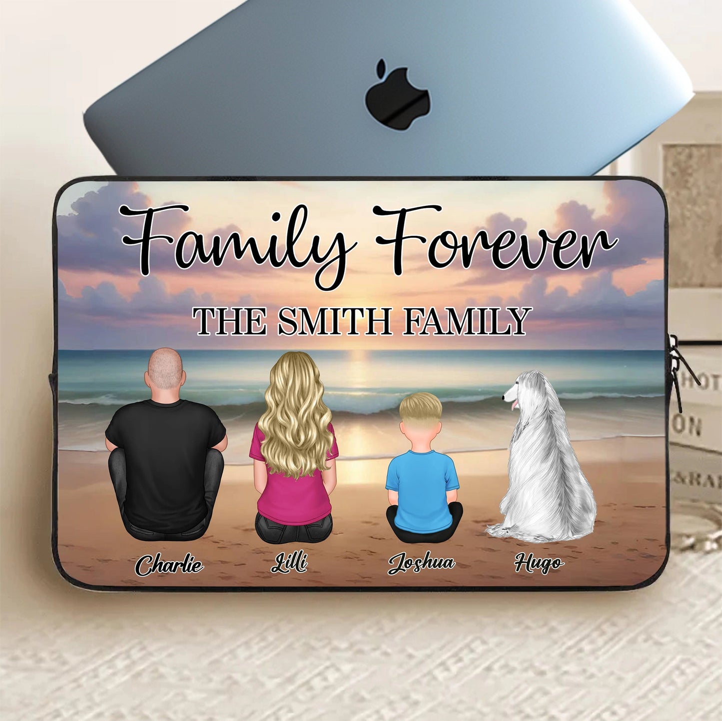 Family Forever Beach Design - Personalized Men's Wallet, Wooden Carhanger, LED Plaque, Keychain, Poster, Wallet Card, and Pillow, Unique Gift
