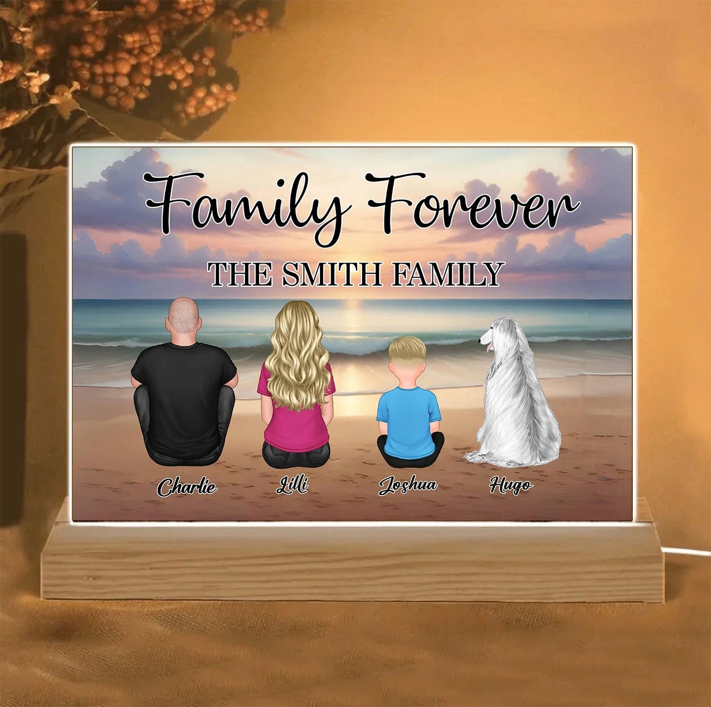 Family Forever Beach Design - Personalized Wallet Card, Blanket, Cotton Tote Bag, Wooden Carhanger, LED Plaque, Keychain and Poster, Unique Gift