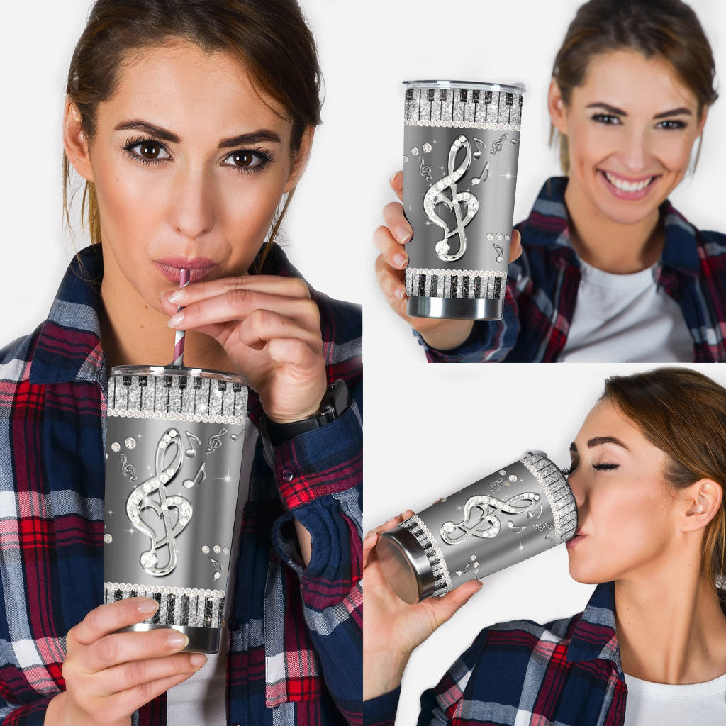 Keyboard - Piano Faux Glitter Print Tumbler