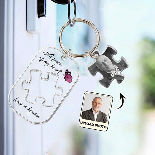 A Piece Of My Heart Lives In Heaven - Personalized Memorial Keychain with Charms