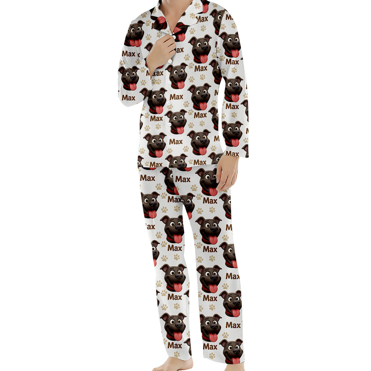 Custom Photo My Best Friend Has Four Paws - Personalized Dog Button Down Pajamas