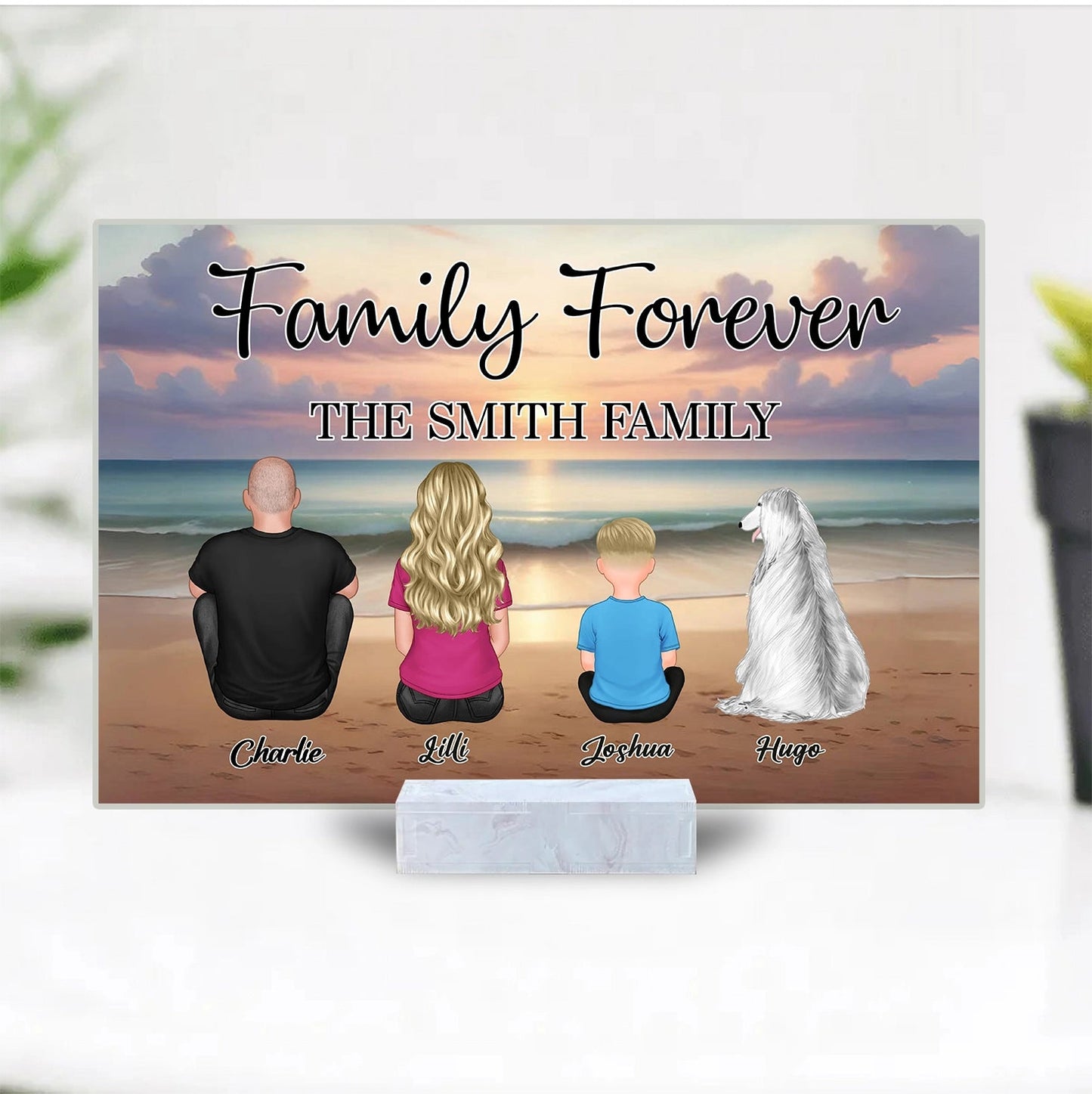 Family Forever Beach Design - Personalized Wooden Puzzle, Wallet Card, Blanket, Cotton Tote Bag, Wooden Carhanger, LED Plaque, Keychain and Poster, Unique Gift