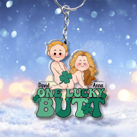 One Lucky Butt Lucky Clover Shamrock Naughty - Personalized Couple Transparent Keychain