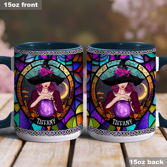 Mystical Witch Purple Stained Glass - Personalized Witch Accent Mug