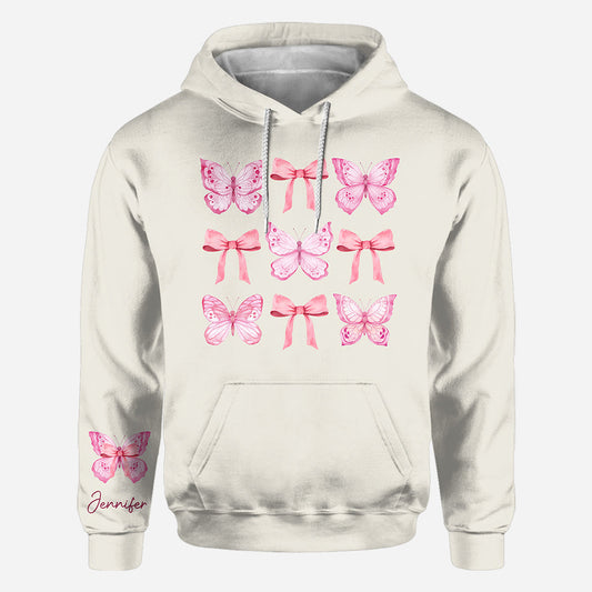 Pink Ribbon Coquette Bow Watercolor Butterfly - Personalized Butterfly All Over Shirt