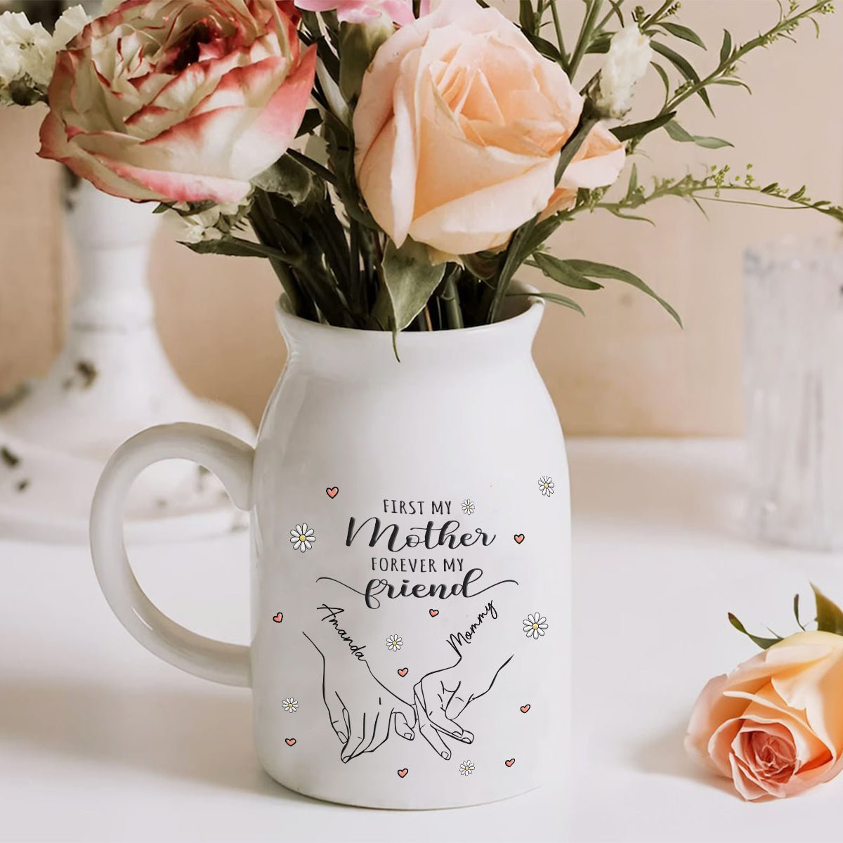 First My Mother Forever My Friend - Personalized Mother Ceramic Flower Vase