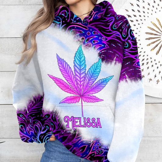 Purple Gradient Psychedelic Leaf - Personalized Weed All Over Shirt