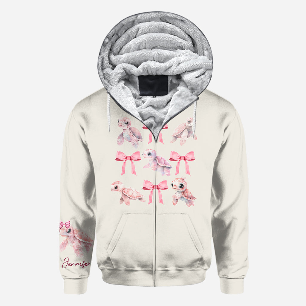 Pink Ribbon Coquette Bow Watercolor Turtle - Personalized Turtle All Over Shirt