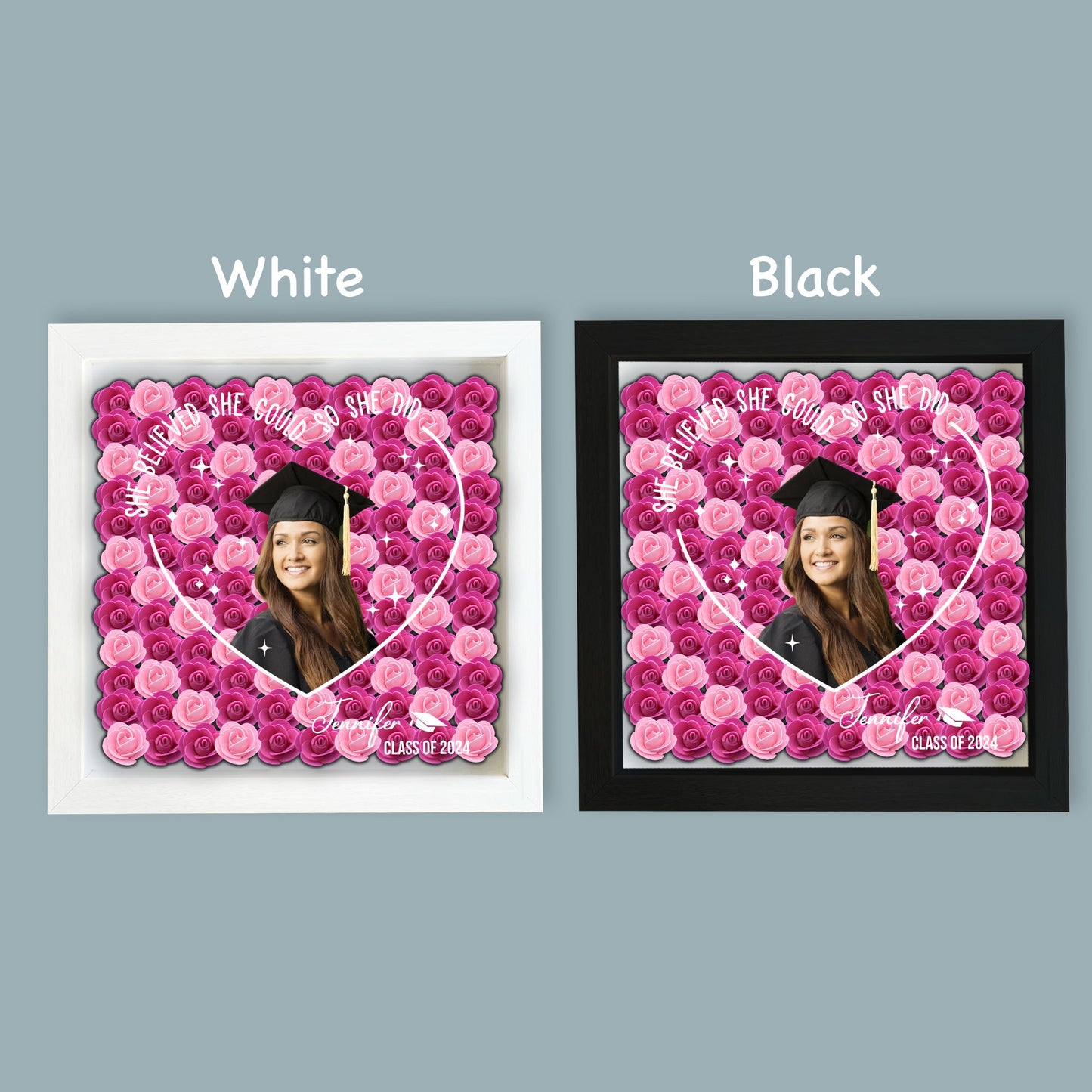 They Believed They Could So They Did - Personalized Graduation Custom Shaped Flower Shadow Box