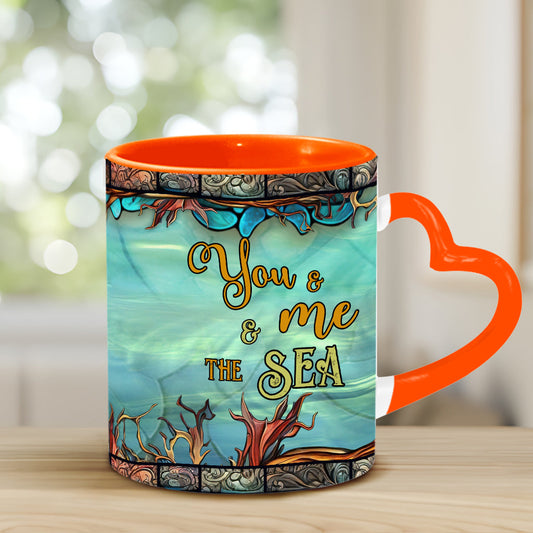 You And Me And The Sea - Personalized Turtle Heart Handle Mug