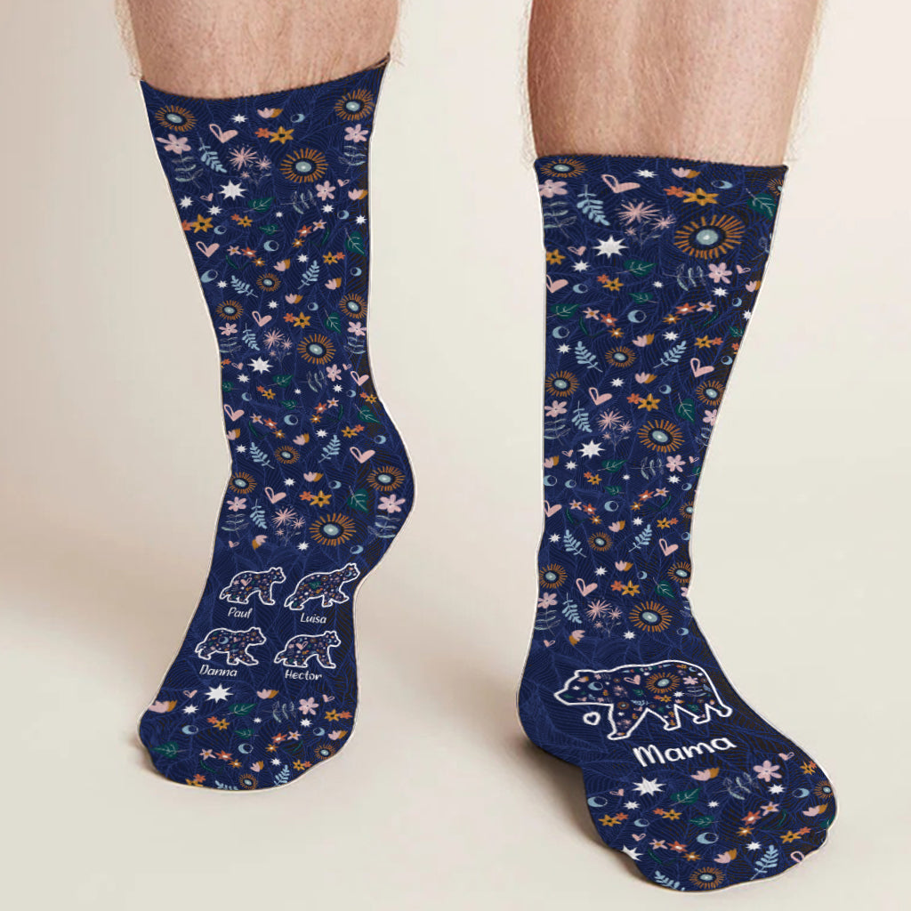 Mama Bear Floral - Personalized Mother Socks