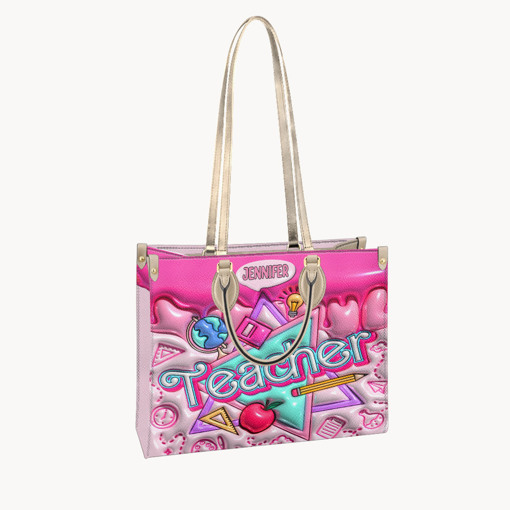 Pink Inflated - Personalized Teacher Leather Handbag