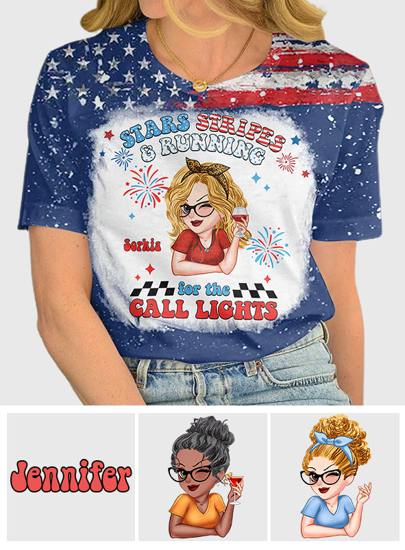 Star Stripes And Running For The Calling Light - Personalized Nurse All Over Shirt