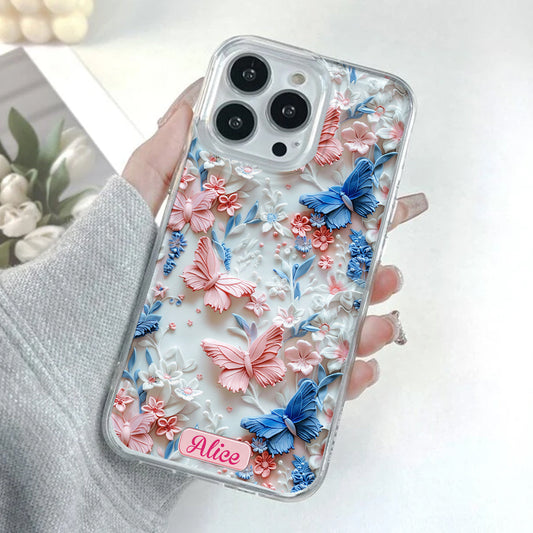 Pink And Blue Butterflies - Personalized Butterfly Clear Phone Case