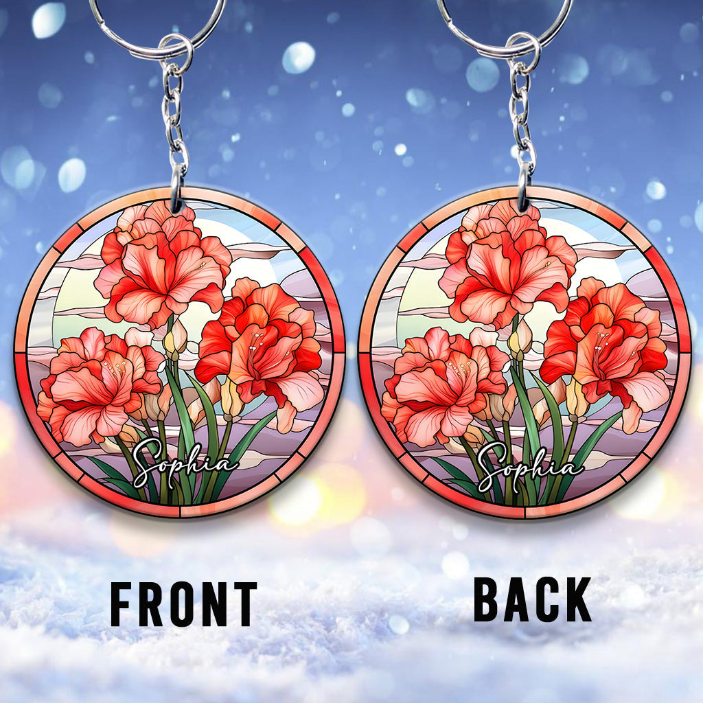 Stained Glass Birth Month Flowers - Personalized Birthday Keychain