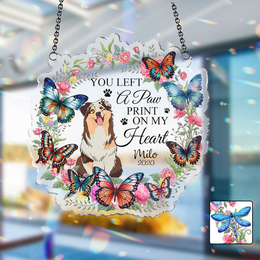 You Left A Paw Print On My Heart - Personalized Dog Window Hanging Suncatcher Ornament