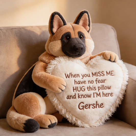 Personalized German Shepherd Plush Pillow Doll - Custom Name Dog Stuffed Animal Hug Cushion - Memorial Gift Kids Comfort Toy