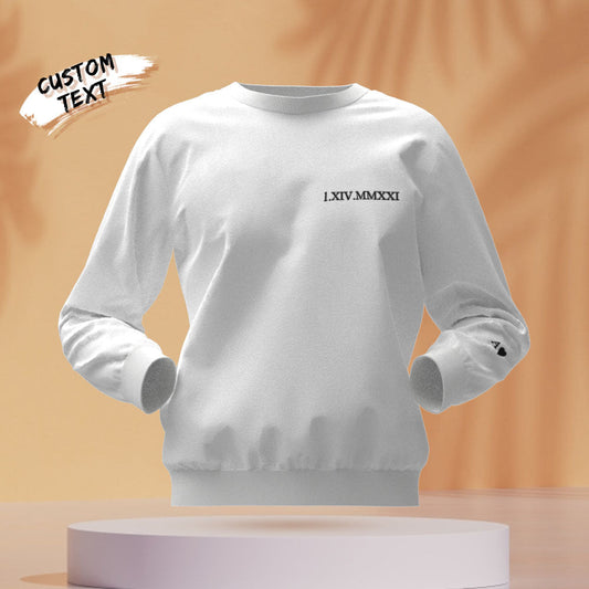 Custom Engraved Embroidery Round Neck Roman Numeral Date - Personalized Couple Sweatshirt