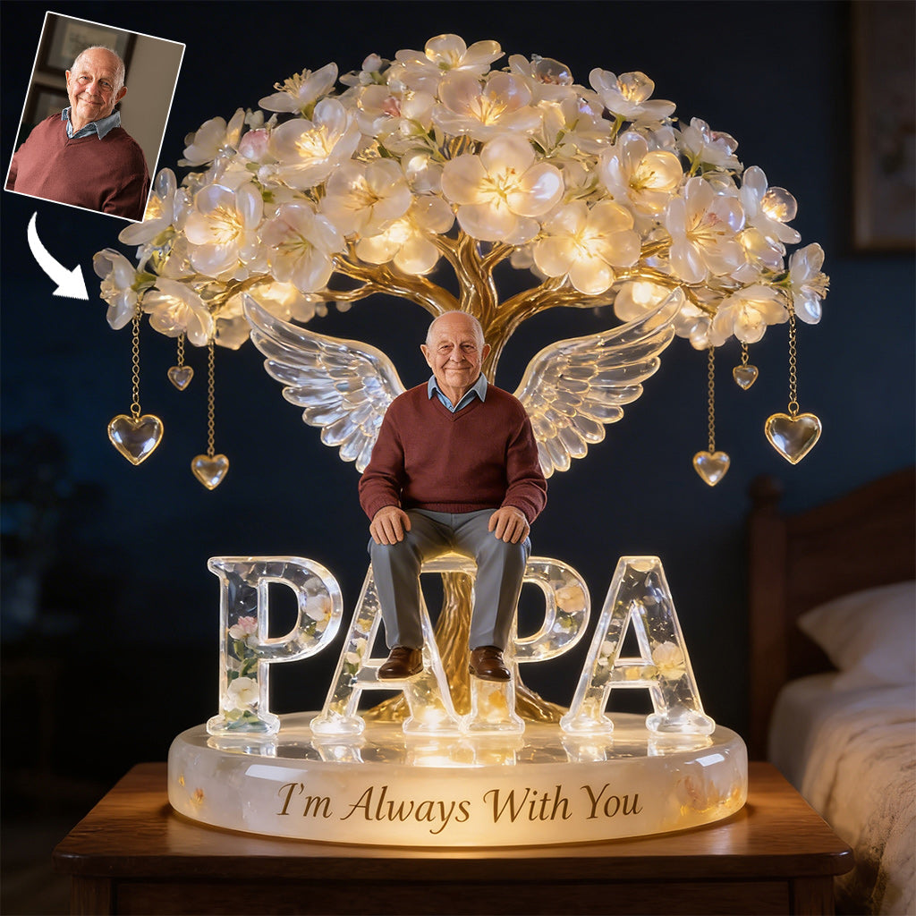 Custom Always In Our Hearts Angel Wings Figurine, Personalized Labrador Memorial Tree Lamp Statue, Dog Loss Sympathy Remembrance Night Light