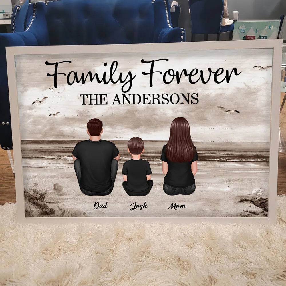 Family Forever Beach Design - Personalized Pillow, Cotton Tote Bag, Wooden Carhanger, LED Plaque, Keychain, Poster and Wallet Card, Unique Gift