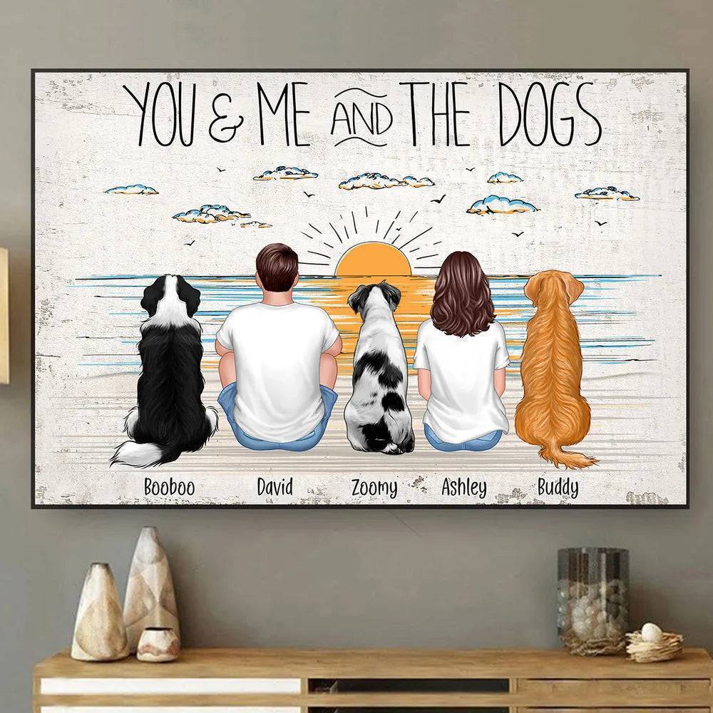 You Me And The Dogs Beach Outline Personalized Ornament or Poster or Canvas or Plaque or Pillow