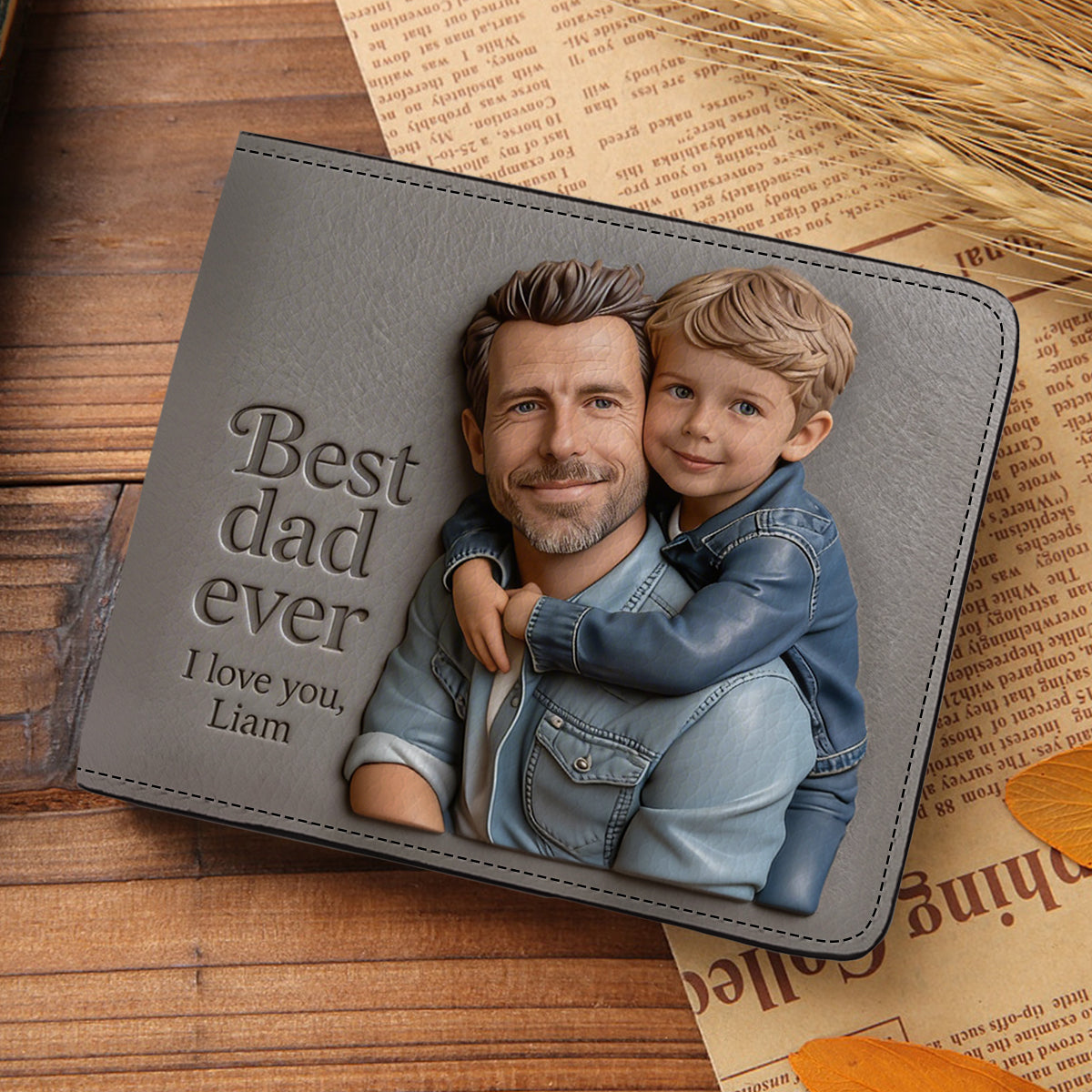 Custom 3D Photo Embossed Leather Wallet for Dad- Personalized Best Dad Ever Bi-fold Wallet, Father's Day Gift
