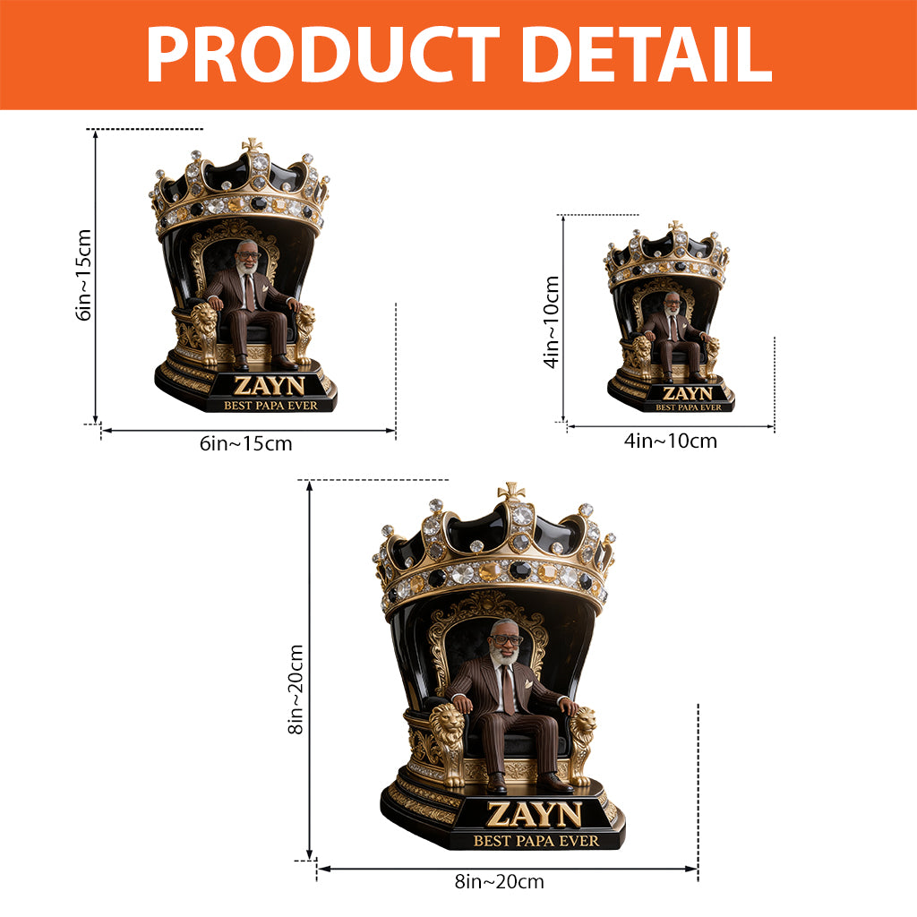 Custom King Throne Photo Figurine Statue | Personalized Best Grandpa Ever Crown Sculpture | Unique Father's Day Gift for Office Desk Decor