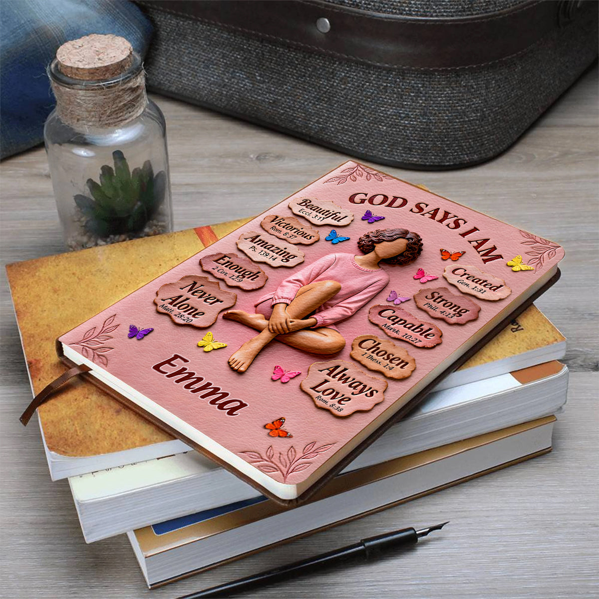God Says You Are - Personalized African American Leather Journal