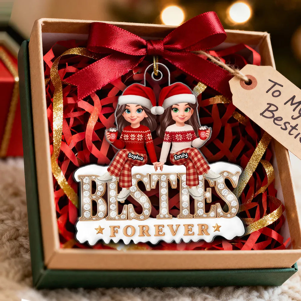 Sisters Forever Acrylic Ornament, Santa Hat Sisters with Cocoa, Christmas Tree Decor, unique gift for Sister