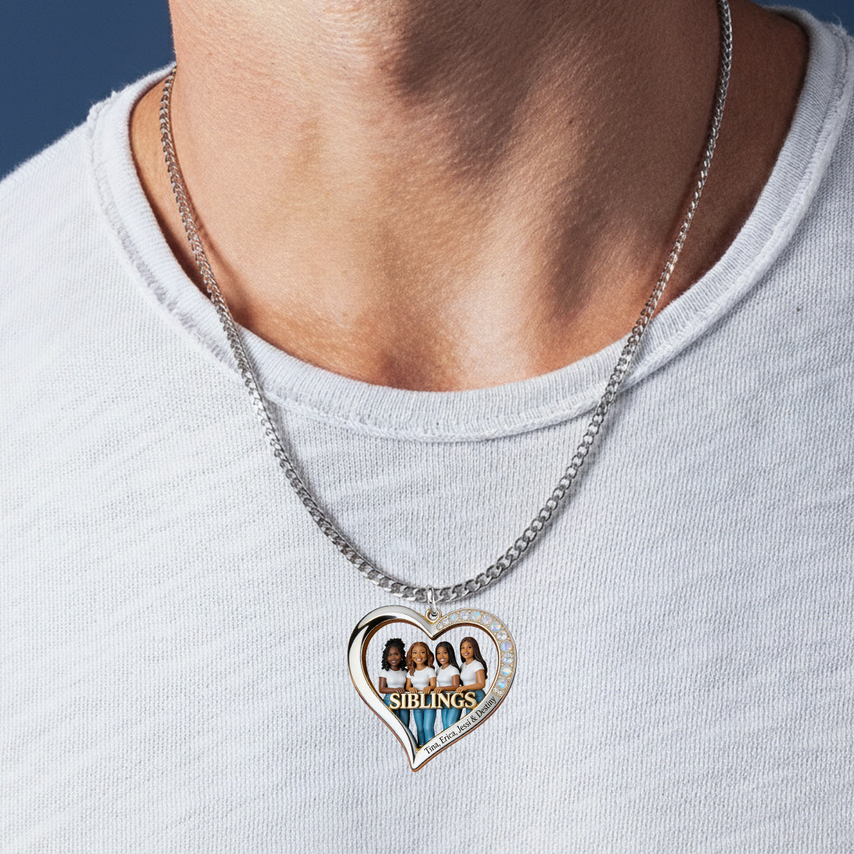 Custom Any Photo Gift For Sister - Personalized Sister Shaped Metal Pendant Necklace