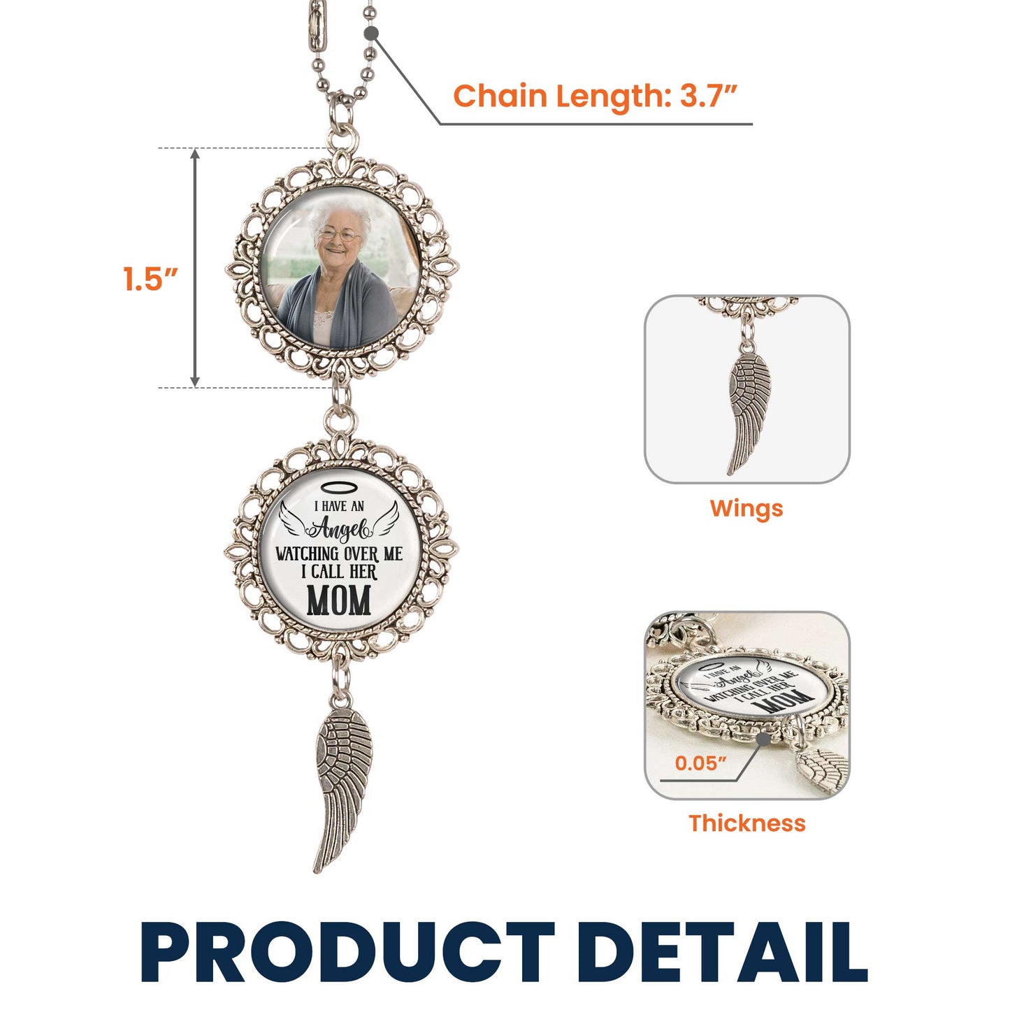 Personalized Car Ornament – 'I Have an Angel Watching Over Me' with Custom Photo and Wing – Heartfelt Gift for Mother’s Day, Family and Car Decor