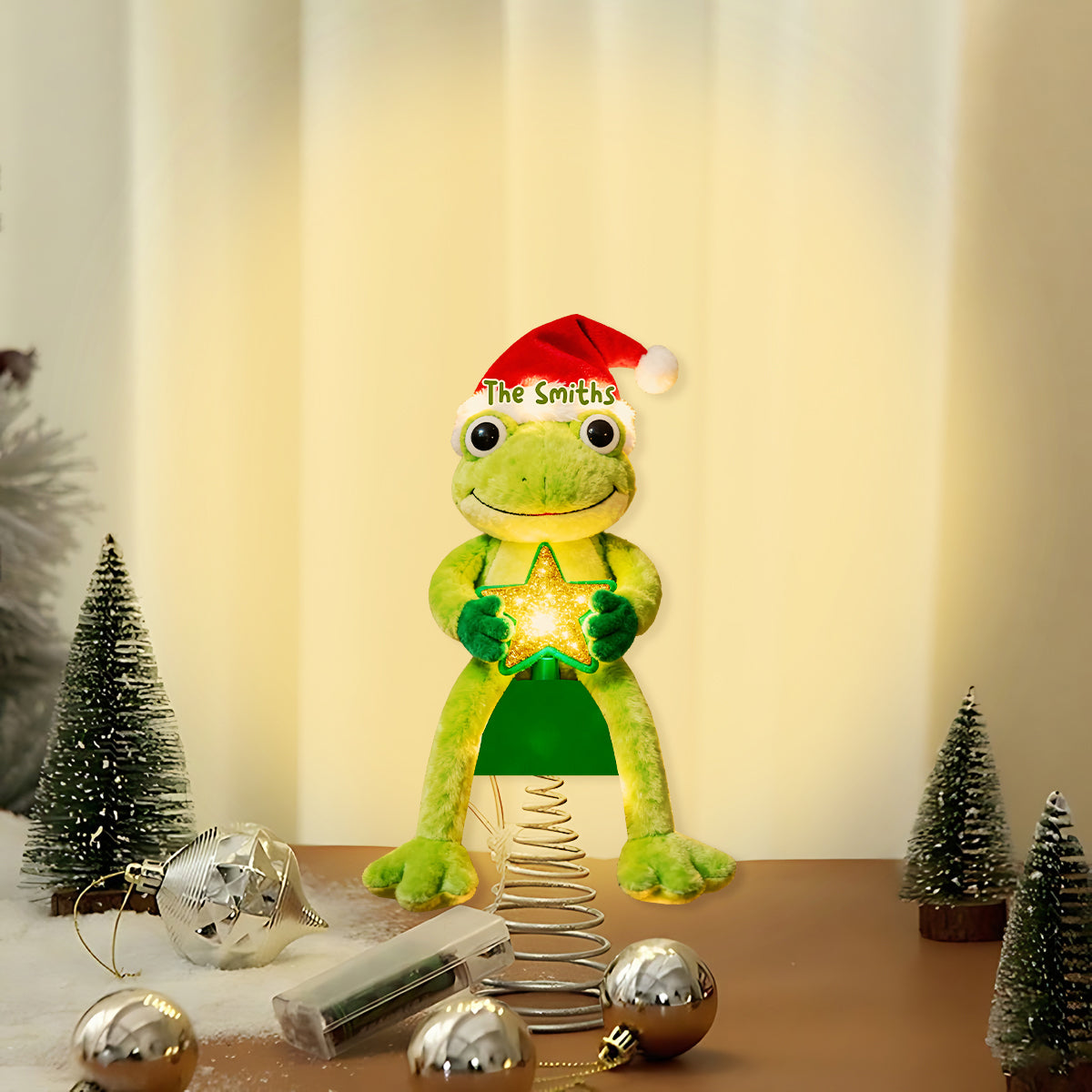 Green Christmas - Personalized Frog LED Light Tree Topper